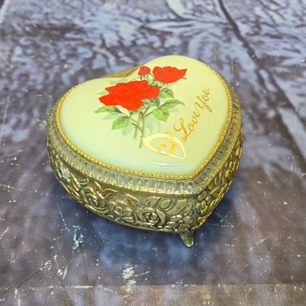 Vintage 1970s Heart Shape I Love You Music Box
